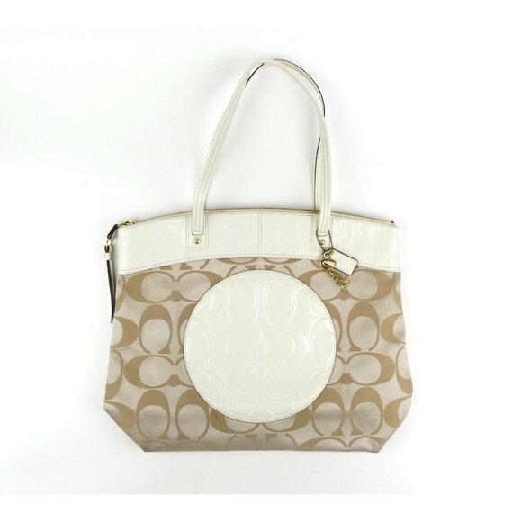 Coach Laura Signature Light Khaki Chalk Shoulder Bag Tote F18335 - Picture 1 of 16
